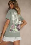 Ciemnozielony T-shirt z Bawełny o Kroju Oversize Fillinea