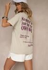 Jasnobeżowy T-shirt z Bawełny o Kroju Oversize Fillinea
