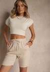 Jasnobeżowe Klasyczne Szorty High Waist z Lnem Genalira
