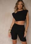 Czarne Klasyczne Szorty High Waist z Lnem Genalira