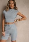 Niebieskie Klasyczne Szorty High Waist z Lnem Genalira