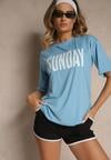 Niebiesko-Czarny Komplet T-shirt z Nadrukiem i Szorty w Sportowym Stylu Aravire
