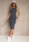 Granatowa Prążkowana Sukienka z Bawełny Typu Bodycon Ralithia
