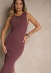 Fioletowa Prążkowana Sukienka z Bawełny Typu Bodycon Ralithia