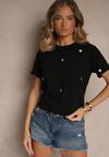 Czarny Bawełniany T-shirt z Motywem Serc Aramiraa
