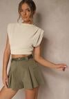 Zielone Szorty High Waist z Kieszeniami Typu Cargo Aloviane