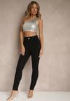 Czarne Legginsy High Waist z Wiskozą z Cyrkoniowym Guzikiem Naliselle