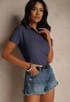 Granatowy Bawełniany T-shirt Typu Polo Arsenllia