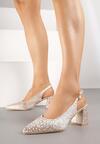 Beżowe Sandały na Słupku Slingback Ozdobione Cyrkoniami Melanetta