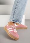 Różowe Zamszowe Sneakersy w Stylu Kultowych Tenisówek ze Skórzaną Wkładką i Wzorem w Panterkę Tenannia