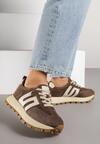 Brązowe Sneakersy ze Skóry Naturalnej Ozdobione Geometrycznym Wzorem Melassea