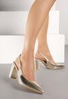 Złote Sandały na Słupku Slingback Halatia