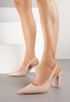 Beżowe Sandały Lakierowane na Słupku Slingback Halasela