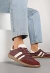 Bordowe Casualowe Sneakersy na Płaskiej Podeszwie z Paskami Jereria