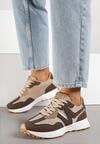 Brązowe Płaskie Sneakersy Ozdobione Geometrycznym Wzorem Rividi
