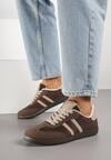 Brązowe Casualowe Sneakersy z Ekozamszu na Płaskiej Podeszwie Pemeriana