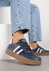 Granatowe Sneakersy Sportowe z Ozdobnymi Paskami i Przeszyciami Wenilan