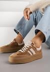 Brązowe Sneakersy Zamszowe na Platformie ze Skórzaną Wkładką Ozdobione Paskiem Adivrie