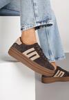 Ciemnobrązowe Sneakersy Zamszowe na Platformie z Wkładką ze Skóry Naturalnej i Aplikacją Rilarina