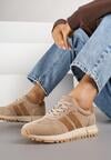 Beżowe Sneakersy ze Skóry Naturalnej z Paskami Kiarre