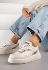 Beżowe Sneakersy na Platformie ze Skóry Naturalnej Ozdobione Metalicznymi Elementami Haliorea