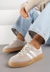 Ciemnobeżowe Zamszowe Sneakersy w Stylu Kultowych Tenisówek ze Skórzaną Wkładką Tenannia