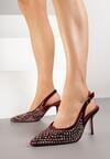 Bordowe Szpilki Slingback Ozdobione Cyrkoniami Benikke
