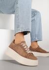 Brązowe Sneakersy z Naturalnego Zamszu na Platformie Nalirette