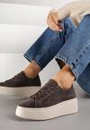 Ciemnobrązowe Sneakersy z Naturalnego Zamszu na Platformie Nalirette
