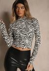 Czarno-Biała Bluzka z Bawełny Typu Longsleeve z Golfem w Zebrę Cralissa