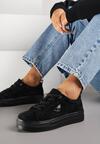 Czarne Sneakersy na Platformie z Zamszu Naturalnego Ozdobione Aplikacją Beliale