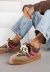 Brązowe Sneakersy Tenisówki na Tłoczonej Platformie Ozdobione Perłami Ashinne