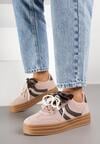 Różowe Sneakersy Tenisówki na Tłoczonej Platformie Ozdobione Perłami Ashinne