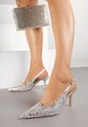 Srebrne Sandały na Szpilce Slingback z Ażurową Cholewką Latilena