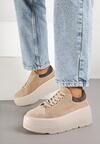 Beżowe Sneakersy na Platformie z Naturalnego Zamszu Latavesa