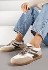 Ciemnobeżowe Sneakersy Tenisówki z Geometrycznym Motywem Fesindia
