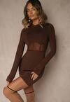 Brązowa Sukienka Vices Bodycon z Transparentną Wstawką Typu Gorset Necotte