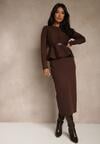 Brązowy Elegancki Komplet Garniturowy z Wiskozą Taliowana Marynarka i Spódnica Zaite