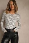 Czarno-Biała Bluzka Longsleeve z Bawełny Ozdobiony Literowym Wzorem Javelina