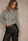 Biało-Czarna Bluzka Longsleeve z Golfem z Bawełny w Geometryczny Print Zadanevia