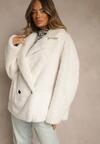 Biała Dwurzędowa Kurtka Futerko o Fasonie Oversize Manella