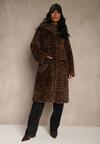 Brązowy Panterkowy Płaszcz Futerko o Jednorzędowym Kroju Otirela