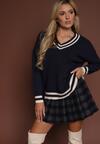 Granatowy Sweter Preppy z Dodatkiem Kaszmiru Lincire