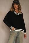 Czarny Sweter Preppy z Dodatkiem Kaszmiru Lincire