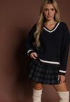 Granatowy Sweter w Stylu Preppy z Warkoczowym Splotem Belmire