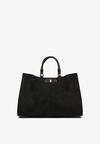 Czarna Torebka Typu Shopper z Imitacji Zamszu z Rączkami i Paskiem Crossbody Temige
