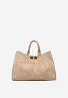 Beżowa Torebka Typu Shopper z Imitacji Zamszu z Rączkami i Paskiem Crossbody Temige