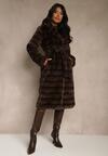 Brązowy Płaszcz Futerko z Dodatkowym Wiązanym Paskiem Alinella