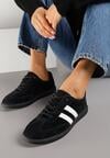 Czarno-Białe Płaskie Sneakersy ze Skóry Naturalnej z Ozdobnymi Paskami Nelarielis