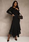 Czarna Dopasowana Sukienka z Wiskozą Zdobiona Falbankami u Dołu Setra